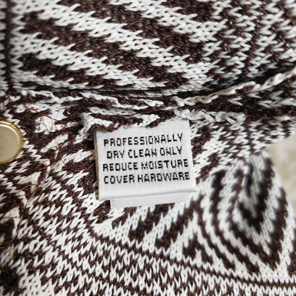 St. John Coll VTG White Cocoa Brown Sweater in Classic Geometric Knit Pattern 10 - Picture 11 of 12